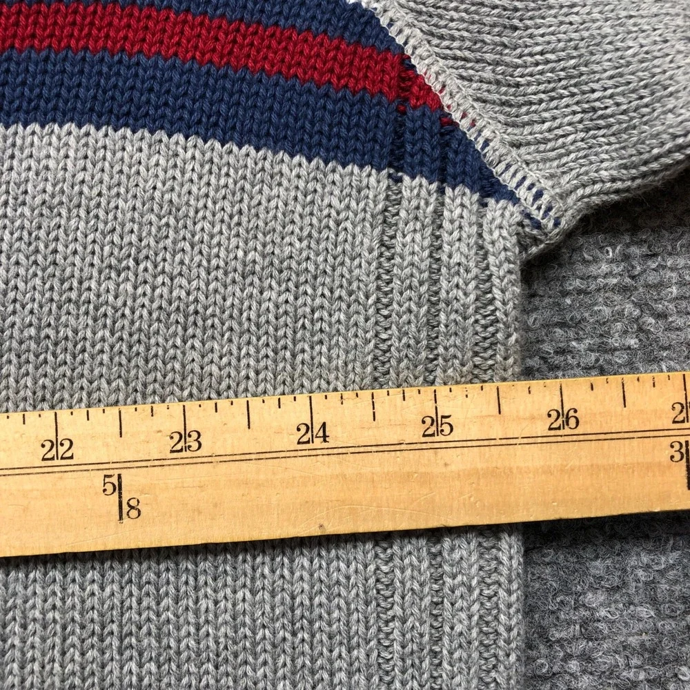 Basic Editions Mens XL V-Neck Sweater Gray Cotton Striped Long Sleeve